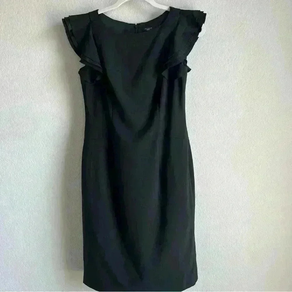 Ann Taylor Women’s Virgin‎ Wool Sheath Black Cocktail Flutter Sleeves Dress 4P